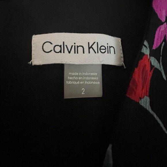 Calvin Klein Casual Dress Women's Size 2 Black Floral Flowy Ruffle Bell Sleeve - Picture 5 of 5